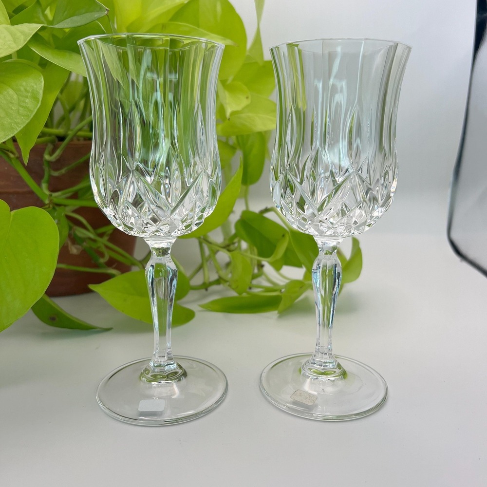 Vintage Crystal Wine Glasses Set of 2 Rock Opera Style Cut Crystal Goblets